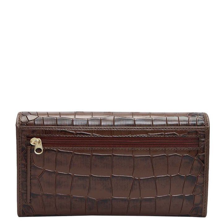 Croco Leather Ladies Wallet - Walnut