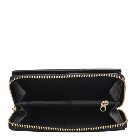 Da Milano Women's Leather Wallet - Croco Leather Ladies Wallet - Black