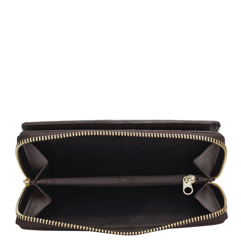 Da Milano Women's Leather Wallet - Croco Leather Ladies Wallet - Brown