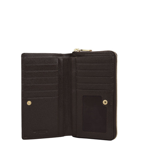 Da Milano Women's Leather Wallet - Croco Leather Ladies Wallet - Brown