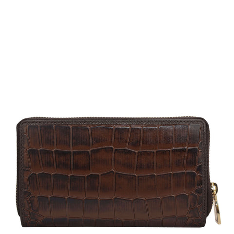 Da Milano Women's Leather Wallet - Croco Leather Ladies Wallet - Brown