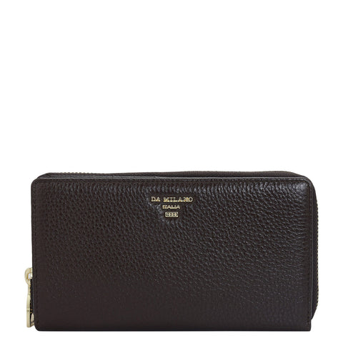 Da Milano Women's Leather Wallet - Wax Leather Ladies Wallet - Chocolate