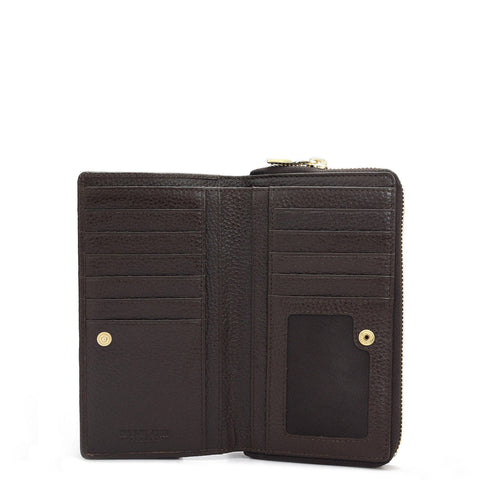 Da Milano Women's Leather Wallet - Wax Leather Ladies Wallet - Chocolate