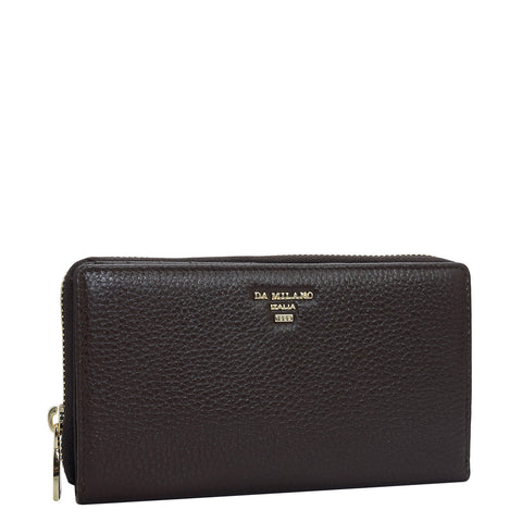 Da Milano Women's Leather Wallet - Wax Leather Ladies Wallet - Chocolate