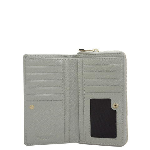 Da Milano Women's Leather Wallet - Wax Leather Ladies Wallet - Khaki