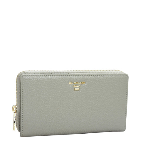 Da Milano Women's Leather Wallet - Wax Leather Ladies Wallet - Khaki