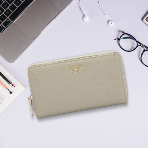 Da Milano Women's Leather Wallet - Wax Leather Ladies Wallet - Khaki