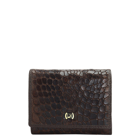 Da Milano Women's Leather Wallet - Croco Leather Ladies Wallet - Brown
