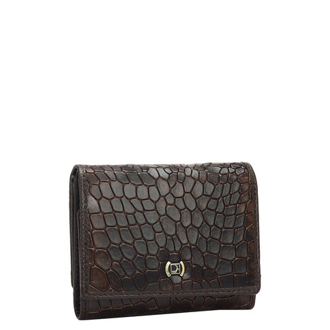 Da Milano Women's Leather Wallet - Croco Leather Ladies Wallet - Brown