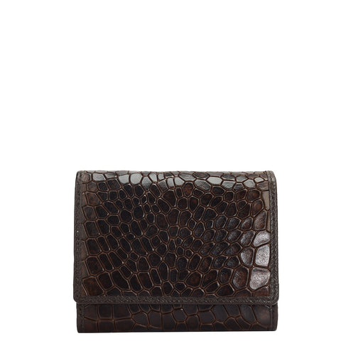 Da Milano Women's Leather Wallet - Croco Leather Ladies Wallet - Brown