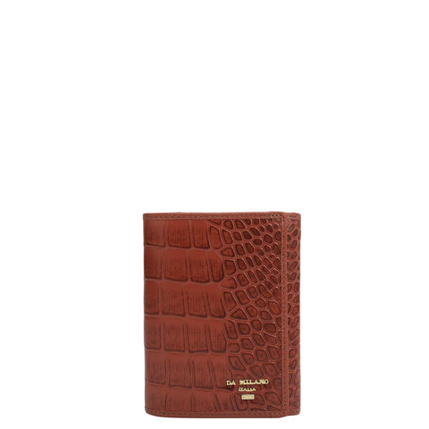 Da Milano Women's Leather Wallet - Croco Leather Ladies Wallet - Brick