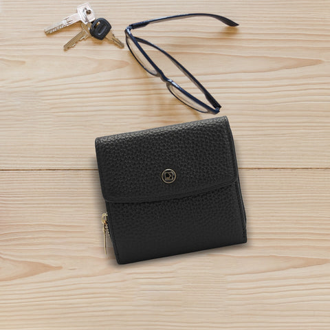 Da Milano Women's Leather Wallet - Wax Leather Ladies Wallet - Black