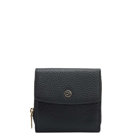 Da Milano Women's Leather Wallet - Wax Leather Ladies Wallet - Black