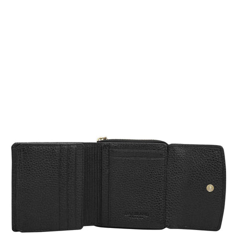 Da Milano Women's Leather Wallet - Wax Leather Ladies Wallet - Black