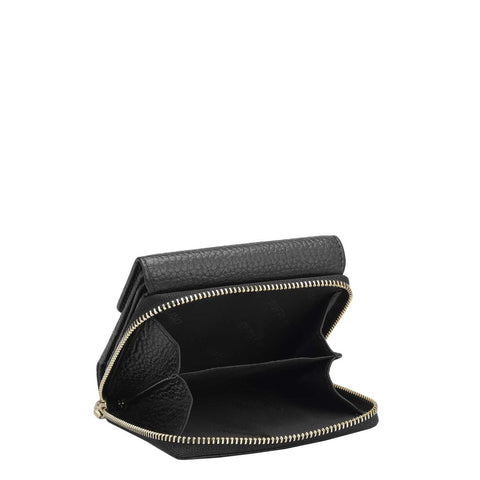 Da Milano Women's Leather Wallet - Wax Leather Ladies Wallet - Black