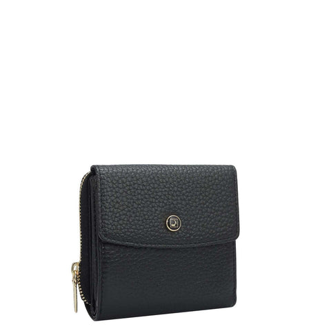 Da Milano Women's Leather Wallet - Wax Leather Ladies Wallet - Black