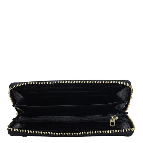 Da Milano Women's Leather Wallet - Croco Leather Ladies Wallet - Black