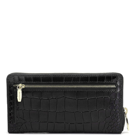 Da Milano Women's Leather Wallet - Croco Leather Ladies Wallet - Black