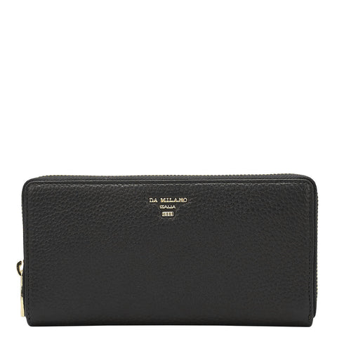 Da Milano Women's Leather Wallet - Wax Leather Ladies Wallet - Black
