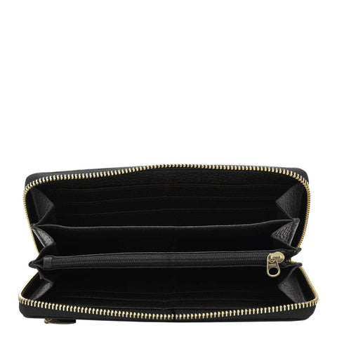 Da Milano Women's Leather Wallet - Wax Leather Ladies Wallet - Black