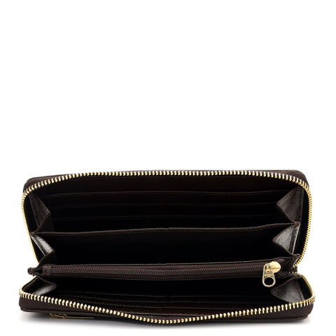 Da Milano Women's Leather Wallet - Croco Leather Ladies Wallet - Brown