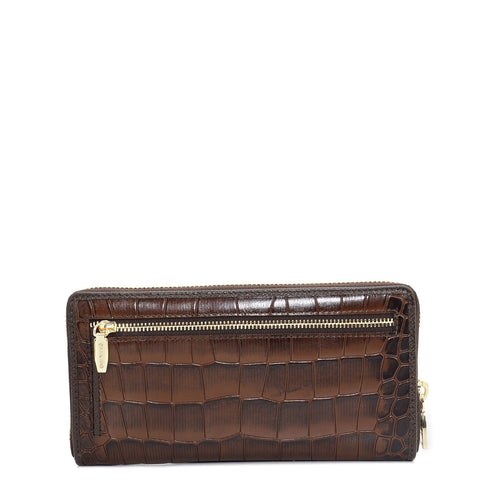 Da Milano Women's Leather Wallet - Croco Leather Ladies Wallet - Brown