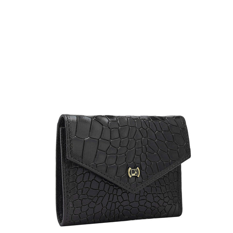Da Milano Women's Leather Wallet - Croco Leather Ladies Wallet - Black