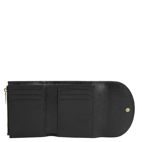 Da Milano Women's Leather Wallet - Croco Leather Ladies Wallet - Black