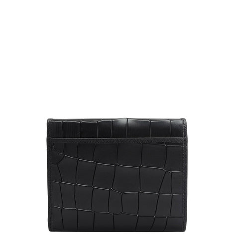 Da Milano Women's Leather Wallet - Croco Leather Ladies Wallet - Black