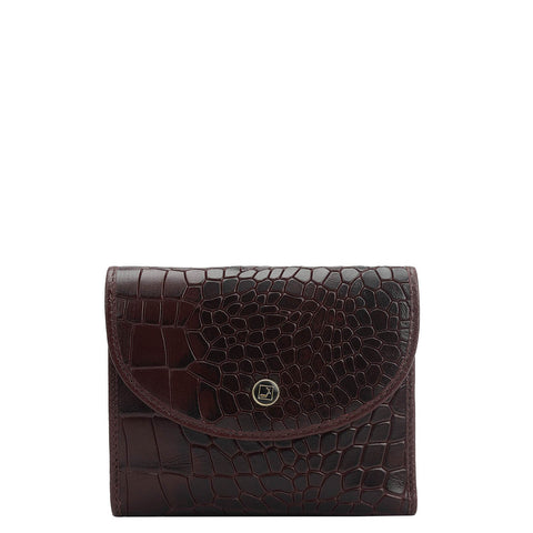 Da Milano Women's Leather Wallet - Croco Leather Ladies Wallet - Wine