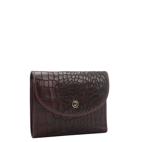 Da Milano Women's Leather Wallet - Croco Leather Ladies Wallet - Wine