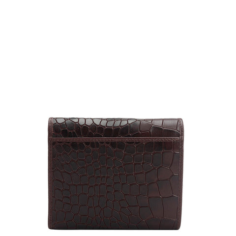Da Milano Women's Leather Wallet - Croco Leather Ladies Wallet - Wine