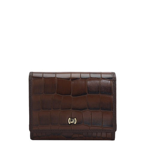 Da Milano Women's Leather Wallet - Croco Leather Ladies Wallet - Brown