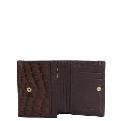 Da Milano Women's Leather Wallet - Croco Leather Ladies Wallet - Brown