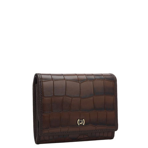 Da Milano Women's Leather Wallet - Croco Leather Ladies Wallet - Brown