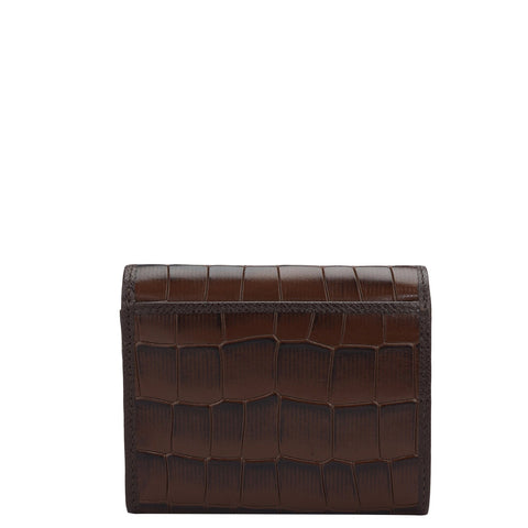 Da Milano Women's Leather Wallet - Croco Leather Ladies Wallet - Brown