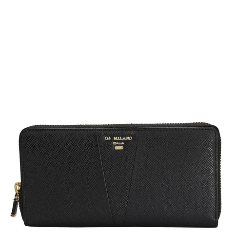 Da Milano Women's Leather Wallet - Franzy Leather Ladies Wallet - Black