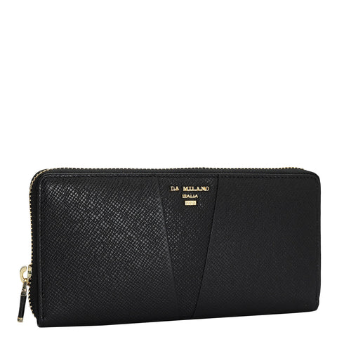 Da Milano Women's Leather Wallet - Franzy Leather Ladies Wallet - Black