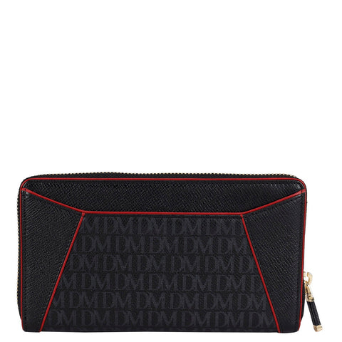 Da Milano Women's Leather Wallet - Monogram Franzy Leather Ladies Wallet - Black
