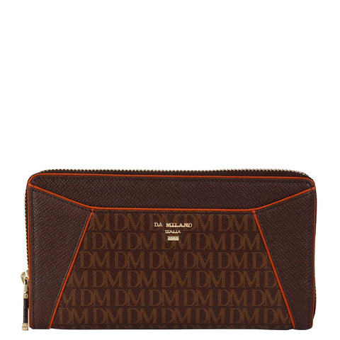 Da Milano Women's Leather Wallet - Monogram Franzy Leather Ladies Wallet - Oak