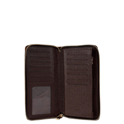 Da Milano Women's Leather Wallet - Monogram Franzy Leather Ladies Wallet - Oak