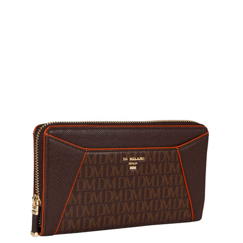 Da Milano Women's Leather Wallet - Monogram Franzy Leather Ladies Wallet - Oak