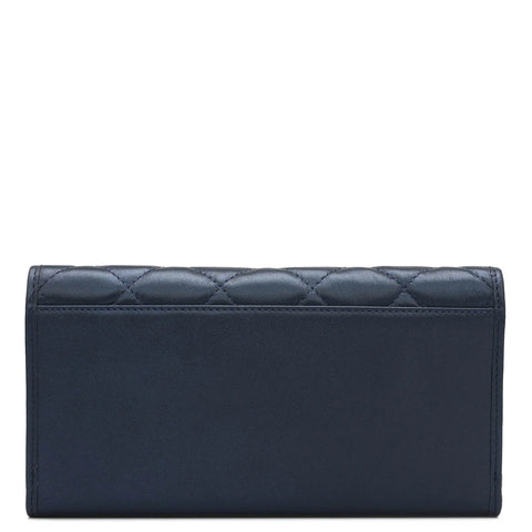 Quilting Plain Leather Ladies Wallet - Mid Night Blue