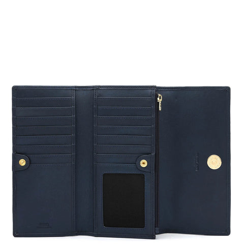 Quilting Plain Leather Ladies Wallet - Mid Night Blue