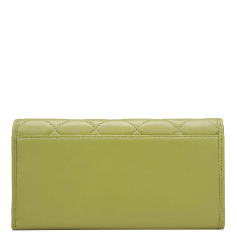 Quilting Plain Leather Ladies Wallet - Olive