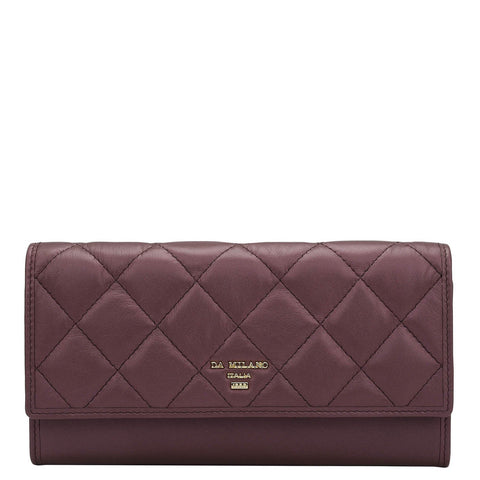 Quilting Plain Leather Ladies Wallet - Plum