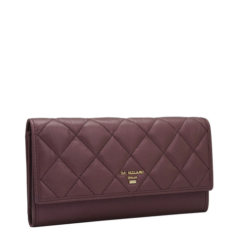 Quilting Plain Leather Ladies Wallet - Plum