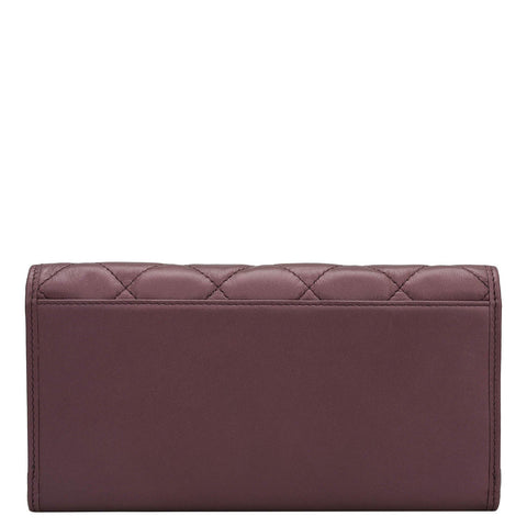 Quilting Plain Leather Ladies Wallet - Plum