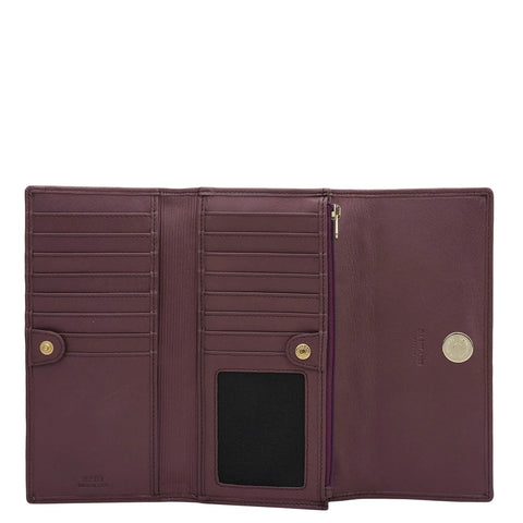 Quilting Plain Leather Ladies Wallet - Plum