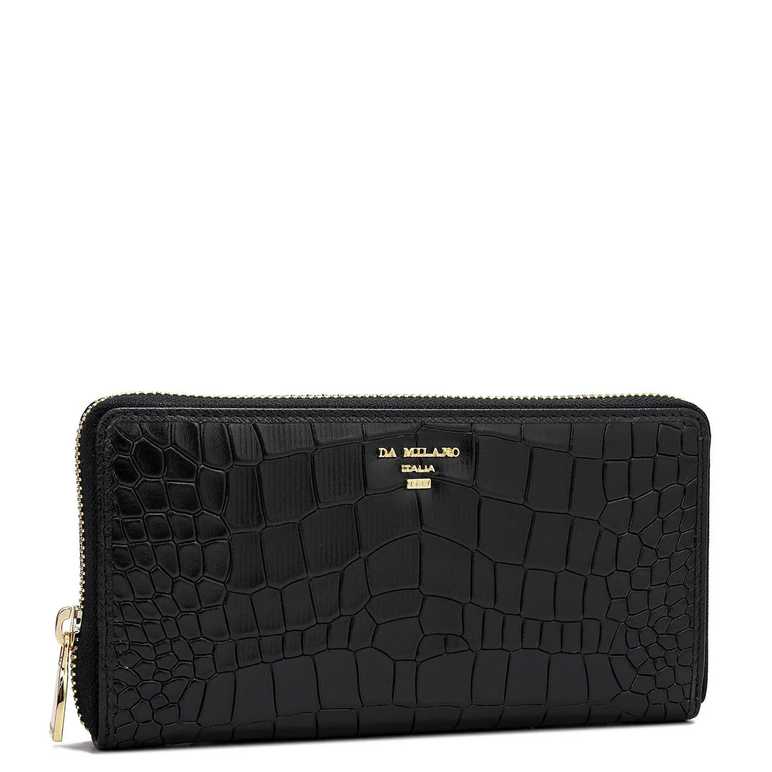 Croco Leather Ladies Wallet - Black